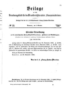 Verordnungsblatt für den Dienstbereich des K.K. Finanzministeriums für die im Reichsrate Vertretenen Königreiche und Länder 18651005 Seite: 1