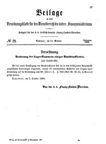 Verordnungsblatt für den Dienstbereich des K.K. Finanzministeriums für die im Reichsrate Vertretenen Königreiche und Länder 18651014 Seite: 1