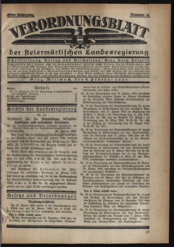 Verordnungsblatt der steiermärkischen Landesregierung 19240206 Seite: 1