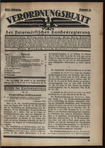 Verordnungsblatt der steiermärkischen Landesregierung 19240220 Seite: 1