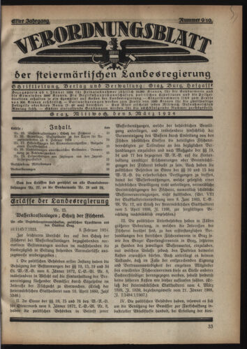 Verordnungsblatt der steiermärkischen Landesregierung 19240305 Seite: 1