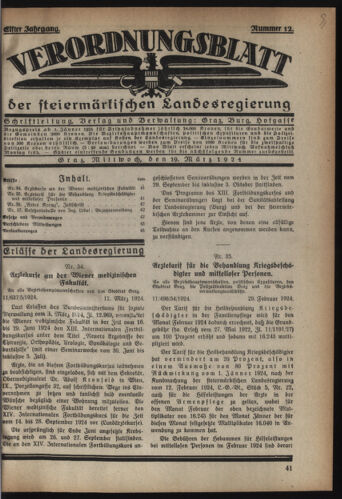 Verordnungsblatt der steiermärkischen Landesregierung 19240319 Seite: 1