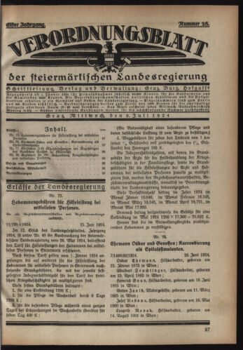 Verordnungsblatt der steiermärkischen Landesregierung 19240709 Seite: 1