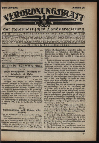 Verordnungsblatt der steiermärkischen Landesregierung 19240716 Seite: 1