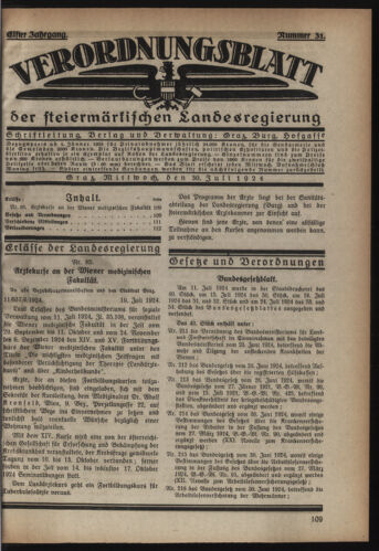 Verordnungsblatt der steiermärkischen Landesregierung 19240730 Seite: 1