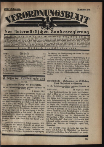 Verordnungsblatt der steiermärkischen Landesregierung 19241008 Seite: 1