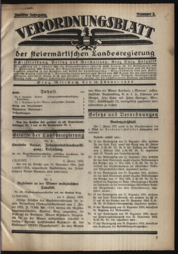 Verordnungsblatt der steiermärkischen Landesregierung 19250114 Seite: 1