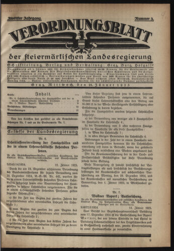 Verordnungsblatt der steiermärkischen Landesregierung 19250121 Seite: 1