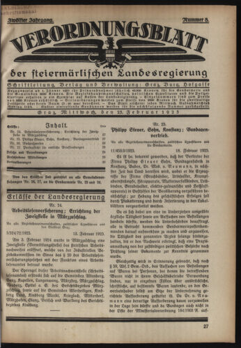 Verordnungsblatt der steiermärkischen Landesregierung 19250225 Seite: 1