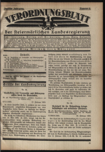 Verordnungsblatt der steiermärkischen Landesregierung 19250304 Seite: 1