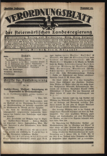 Verordnungsblatt der steiermärkischen Landesregierung 19250311 Seite: 1