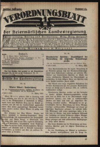 Verordnungsblatt der steiermärkischen Landesregierung 19250325 Seite: 1