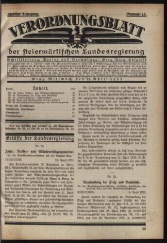 Verordnungsblatt der steiermärkischen Landesregierung 19250415 Seite: 1