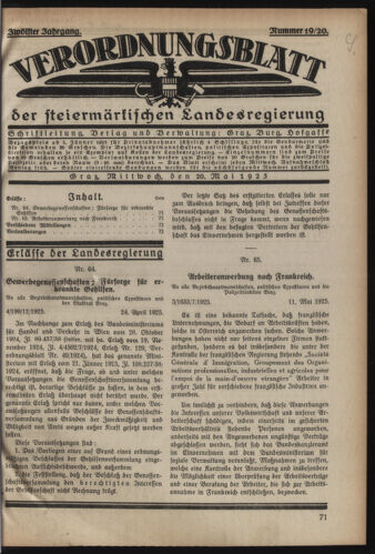 Verordnungsblatt der steiermärkischen Landesregierung 19250520 Seite: 1