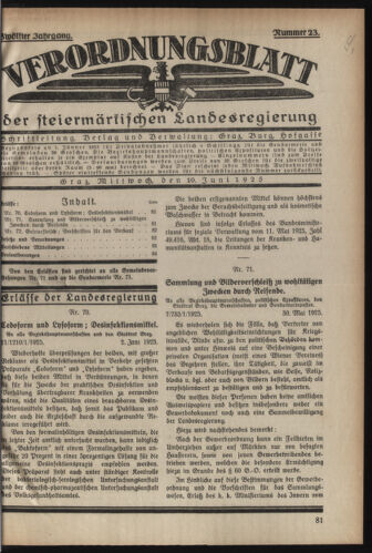 Verordnungsblatt der steiermärkischen Landesregierung 19250610 Seite: 1