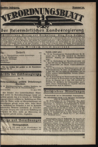 Verordnungsblatt der steiermärkischen Landesregierung 19250617 Seite: 1