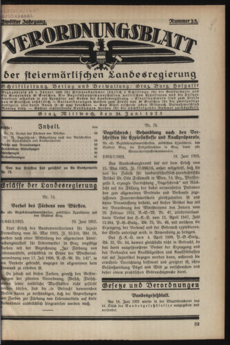 Verordnungsblatt der steiermärkischen Landesregierung 19250624 Seite: 1