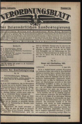 Verordnungsblatt der steiermärkischen Landesregierung 19250701 Seite: 1