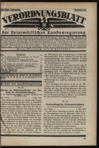 Verordnungsblatt der steiermärkischen Landesregierung 19250715 Seite: 1