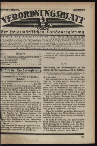 Verordnungsblatt der steiermärkischen Landesregierung 19250722 Seite: 1