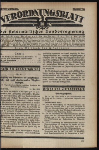 Verordnungsblatt der steiermärkischen Landesregierung 19250729 Seite: 1