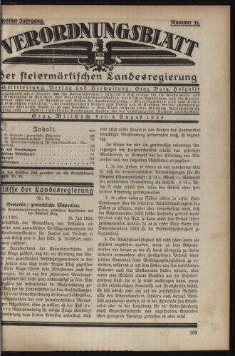 Verordnungsblatt der steiermärkischen Landesregierung 19250805 Seite: 1