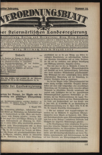 Verordnungsblatt der steiermärkischen Landesregierung 19250812 Seite: 1