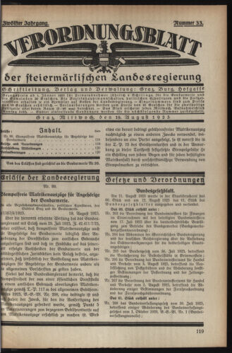 Verordnungsblatt der steiermärkischen Landesregierung 19250819 Seite: 1