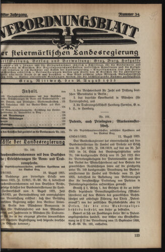 Verordnungsblatt der steiermärkischen Landesregierung 19250826 Seite: 1