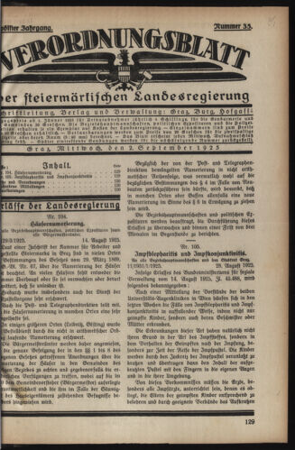 Verordnungsblatt der steiermärkischen Landesregierung 19250902 Seite: 1