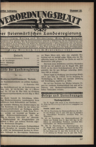 Verordnungsblatt der steiermärkischen Landesregierung 19250923 Seite: 1