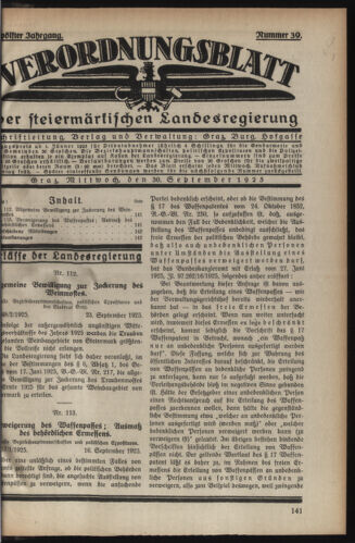 Verordnungsblatt der steiermärkischen Landesregierung 19250930 Seite: 1