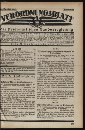 Verordnungsblatt der steiermärkischen Landesregierung 19251007 Seite: 1