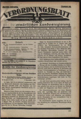 Verordnungsblatt der steiermärkischen Landesregierung 19251118 Seite: 1