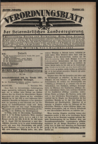 Verordnungsblatt der steiermärkischen Landesregierung 19251202 Seite: 1