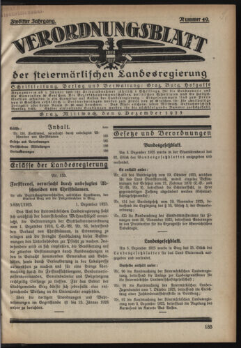 Verordnungsblatt der steiermärkischen Landesregierung 19251209 Seite: 1