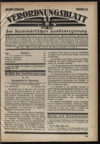 Verordnungsblatt der steiermärkischen Landesregierung 19251223 Seite: 1