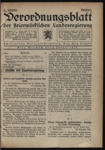 Verordnungsblatt der steiermärkischen Landesregierung 19260106 Seite: 1