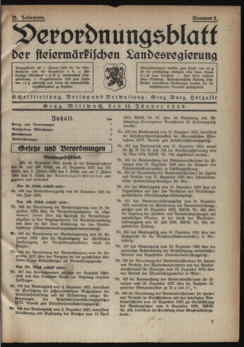 Verordnungsblatt der steiermärkischen Landesregierung 19260113 Seite: 1