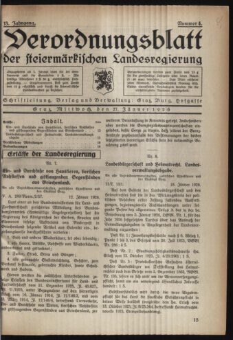 Verordnungsblatt der steiermärkischen Landesregierung 19260127 Seite: 1