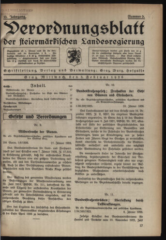 Verordnungsblatt der steiermärkischen Landesregierung 19260203 Seite: 1