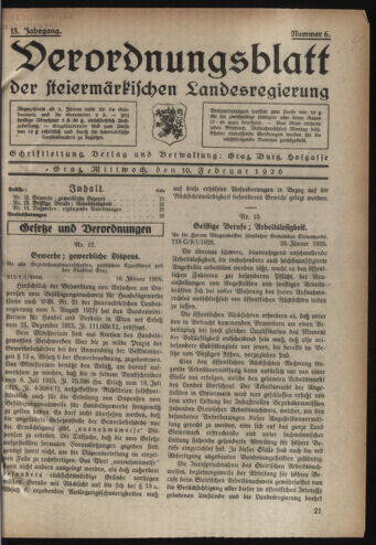 Verordnungsblatt der steiermärkischen Landesregierung 19260210 Seite: 1