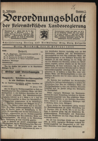 Verordnungsblatt der steiermärkischen Landesregierung 19260217 Seite: 1