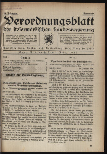 Verordnungsblatt der steiermärkischen Landesregierung 19260303 Seite: 1