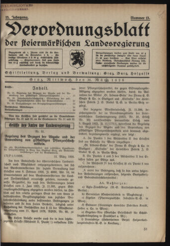 Verordnungsblatt der steiermärkischen Landesregierung 19260331 Seite: 1