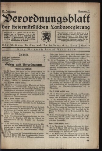 Verordnungsblatt der steiermärkischen Landesregierung 19260428 Seite: 1