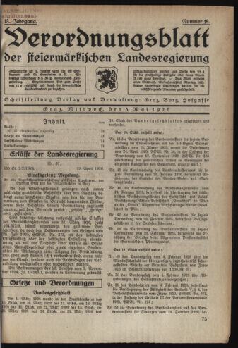 Verordnungsblatt der steiermärkischen Landesregierung 19260505 Seite: 1