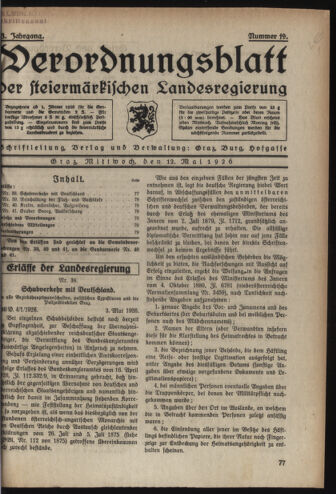 Verordnungsblatt der steiermärkischen Landesregierung 19260512 Seite: 1