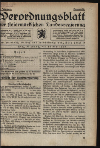 Verordnungsblatt der steiermärkischen Landesregierung 19260519 Seite: 1