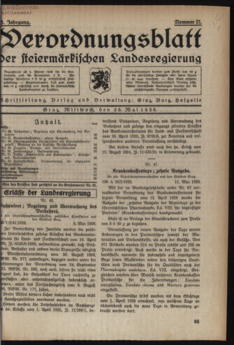 Verordnungsblatt der steiermärkischen Landesregierung 19260526 Seite: 1